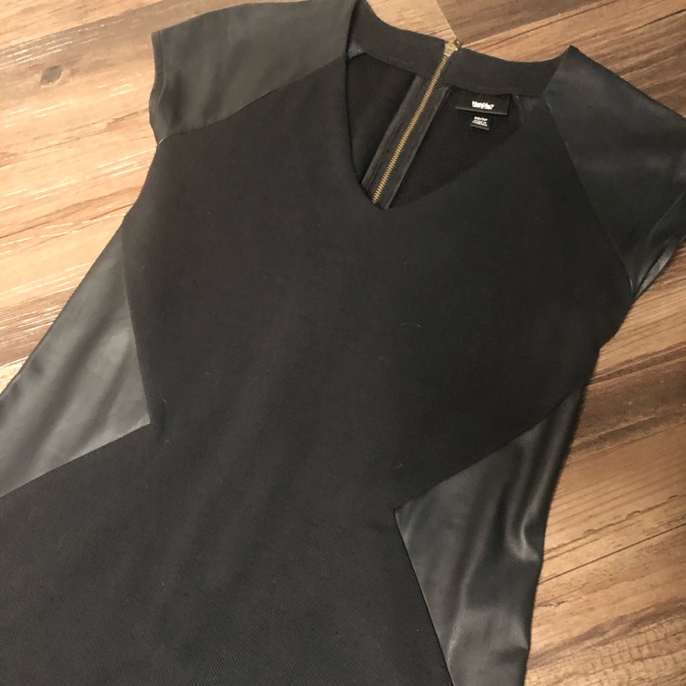 Little black dress with leather accents